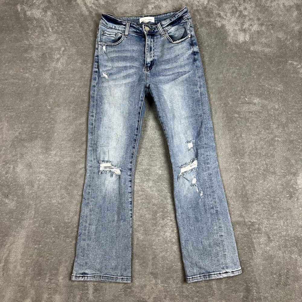 Risen‎ Mid Rise Straight Leg Boot Cut Jeans Womens 5/27 Distressed Light Wash